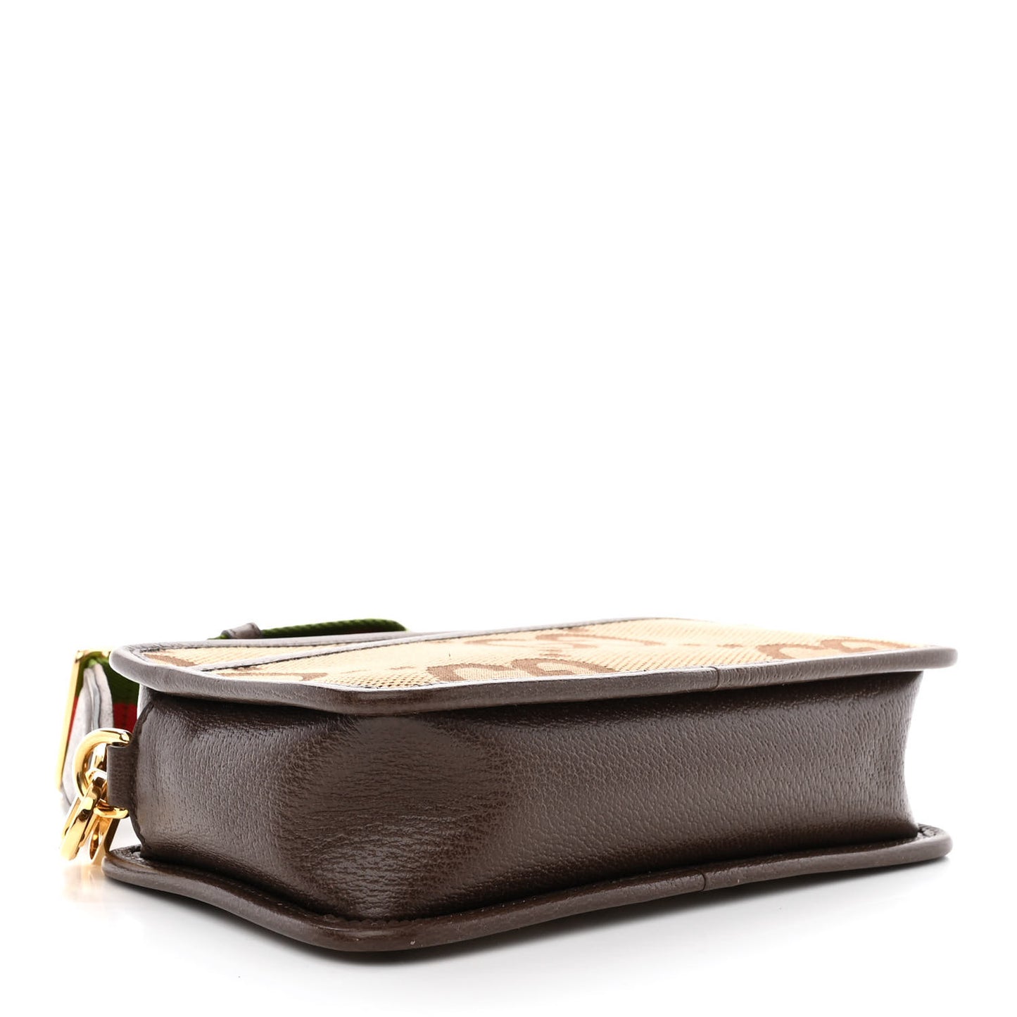 Monogram Jumbo GG Textured Dollar Calfskin Web Mini Crossbody Bag Camel Ebony New Acero