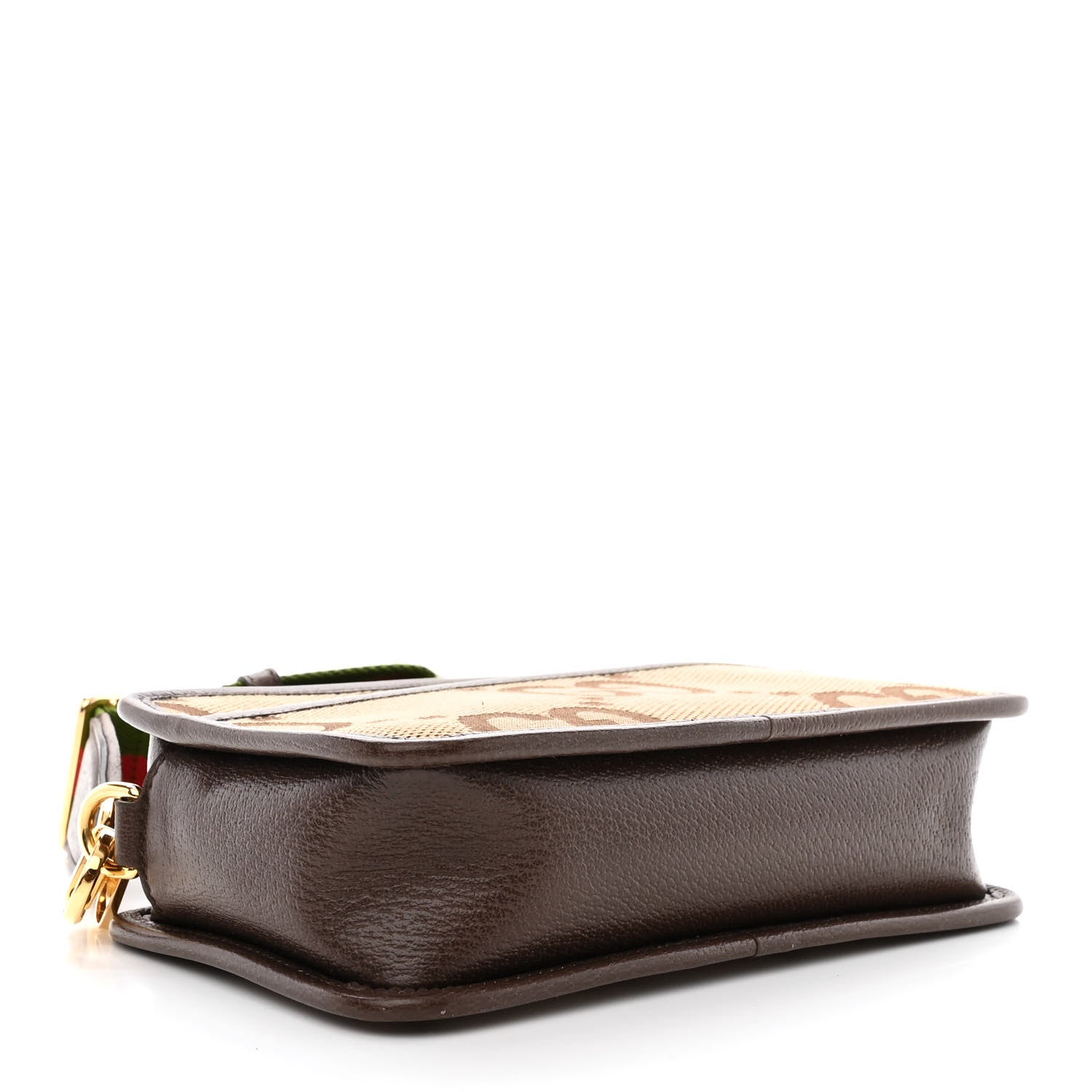 Gucci Monogram Jumbo GG Textured Dollar Calfskin Web Mini Crossbody Bag Camel Ebony New Acero 4 of 11