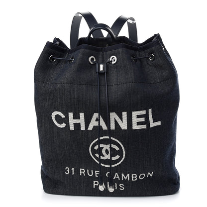 Chanel Denim Large Deauville Backpack Dark Blue 1 of 9