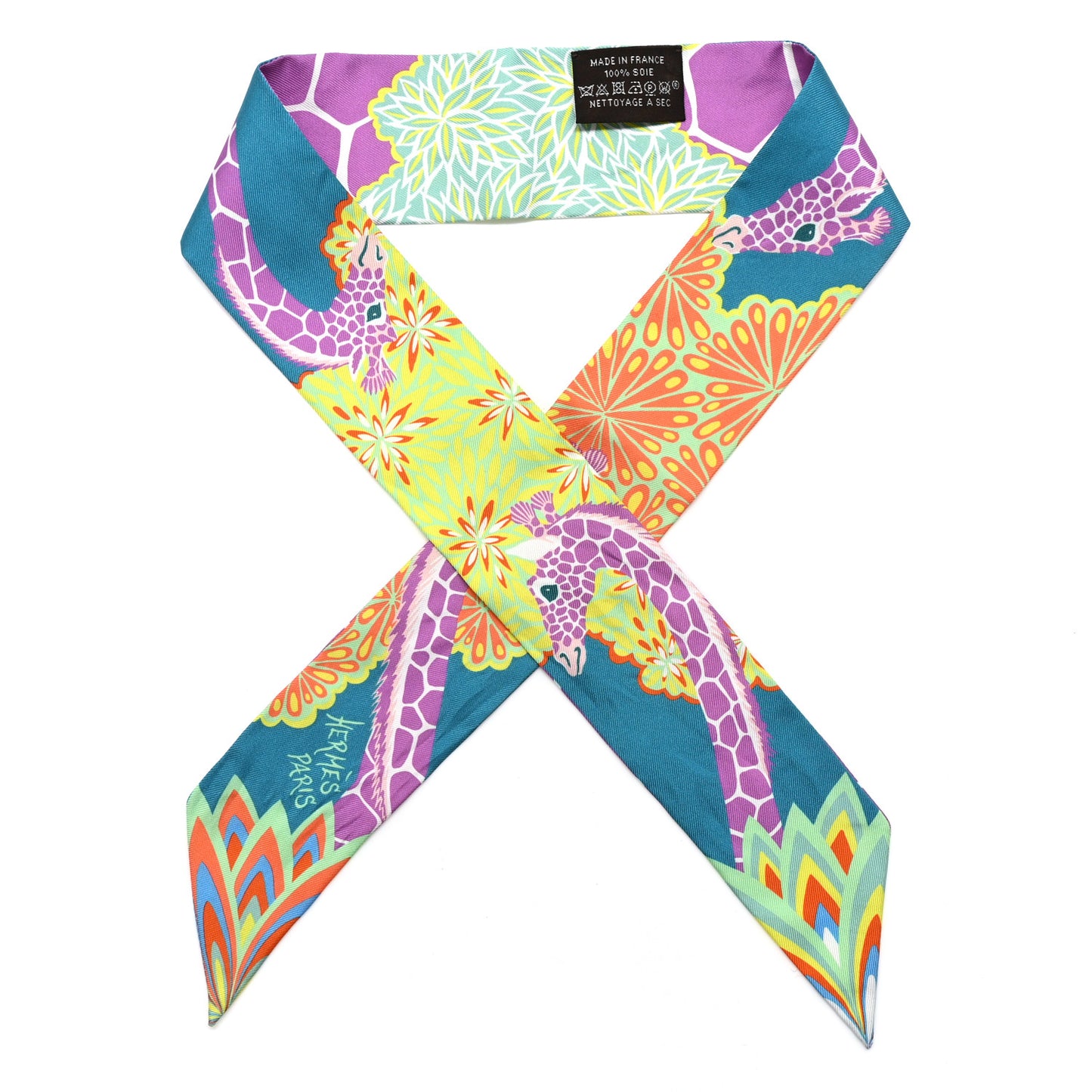 Silk The Three Graces Twilly Canard Mauve Jaune Fluo