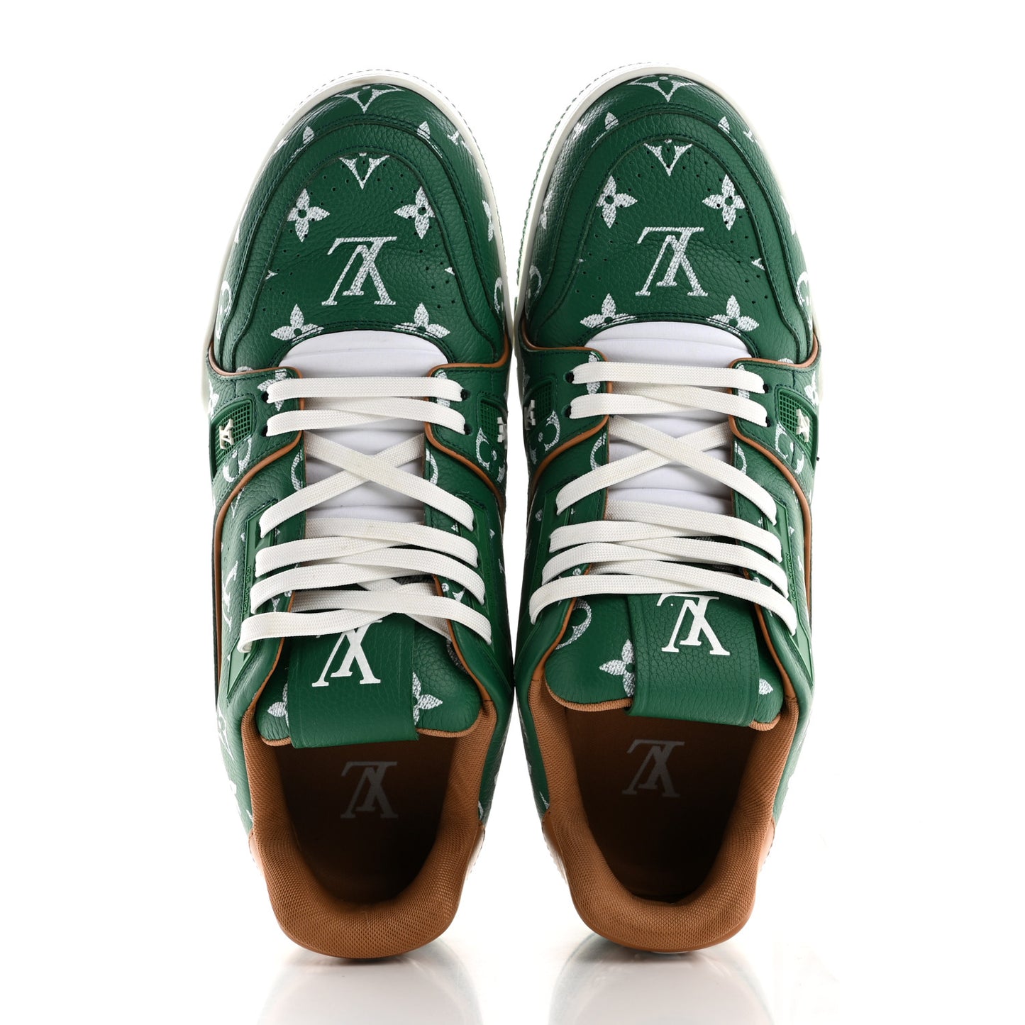 Calfskin Monogram Mens LV Trainer Sneakers 8 Green