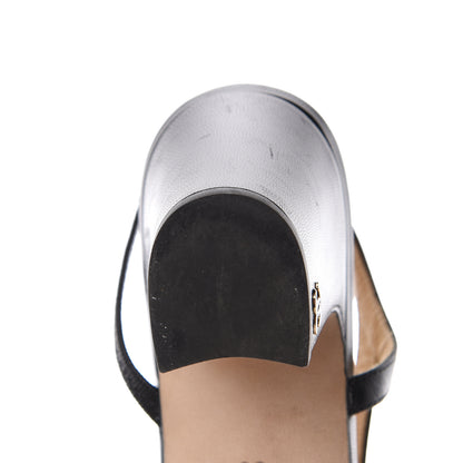 Chanel Goatskin Grosgrain Cap Toe CC Slingback Pumps 36 Black 13 of 16