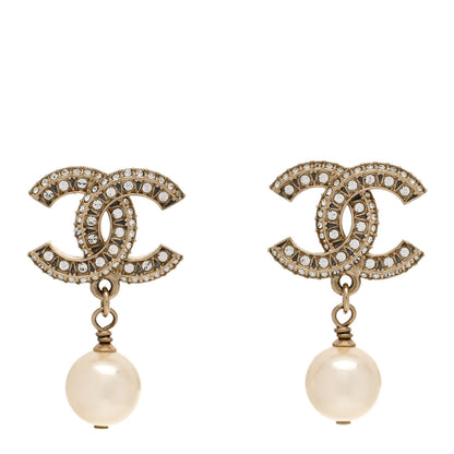 Chanel Crystal Pearl CC Drop Earrings Gold 1 of 4