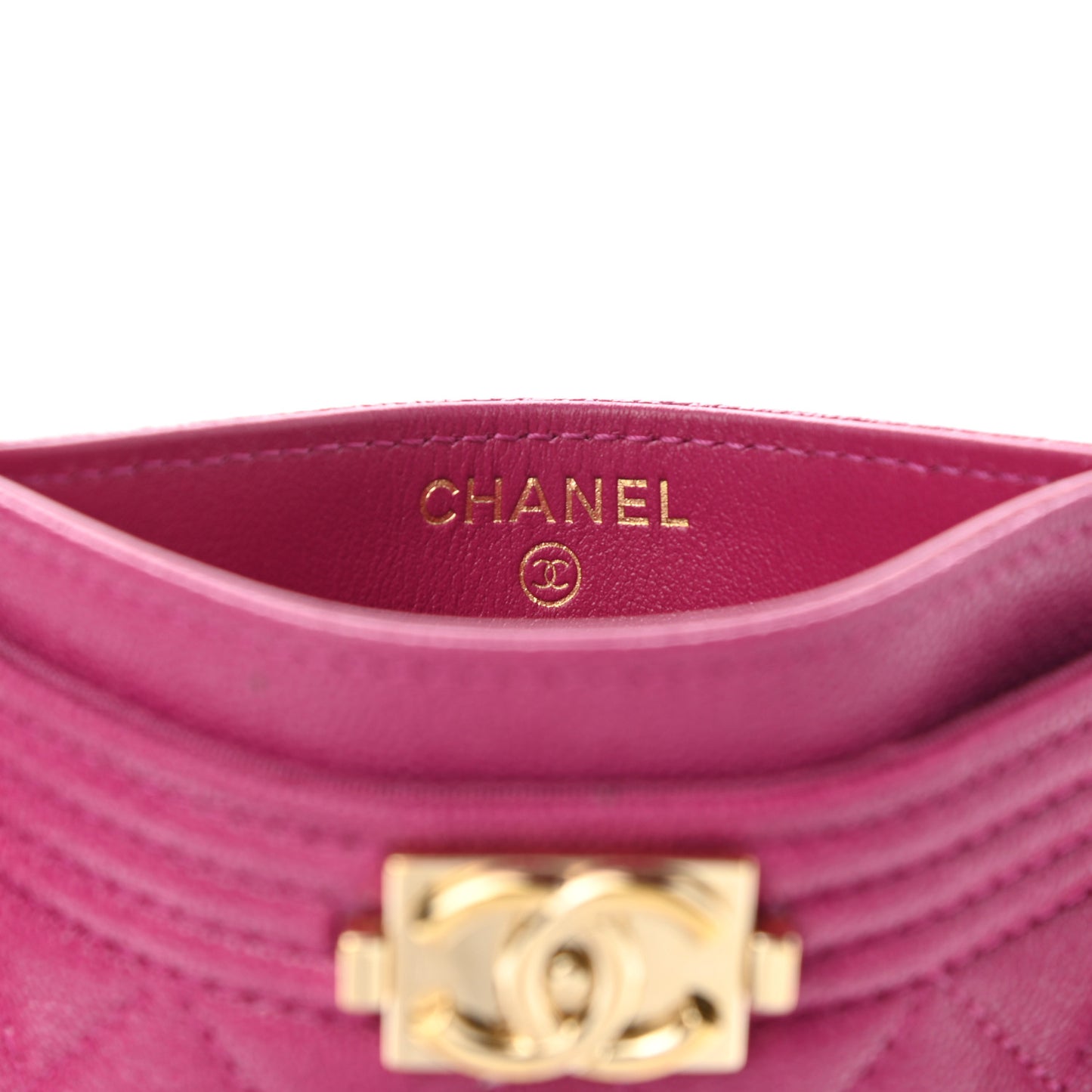 Caviar Quilted Boy Card Holder Fuchsia