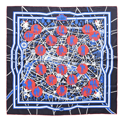 Hermes Silk Les Nouveaux Amoureux de Paris Scarf 90 Bleu Black Rouge White 1 of 6