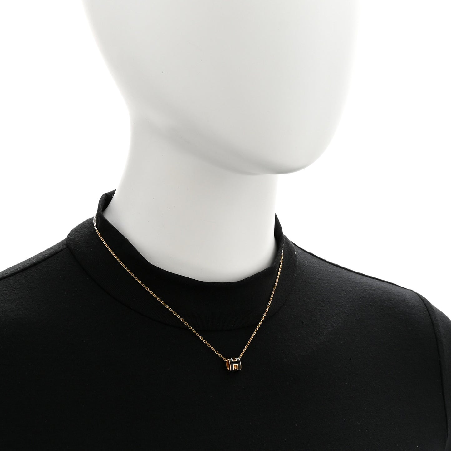 Lacquered Gold Mini Pop H Pendant Necklace Black