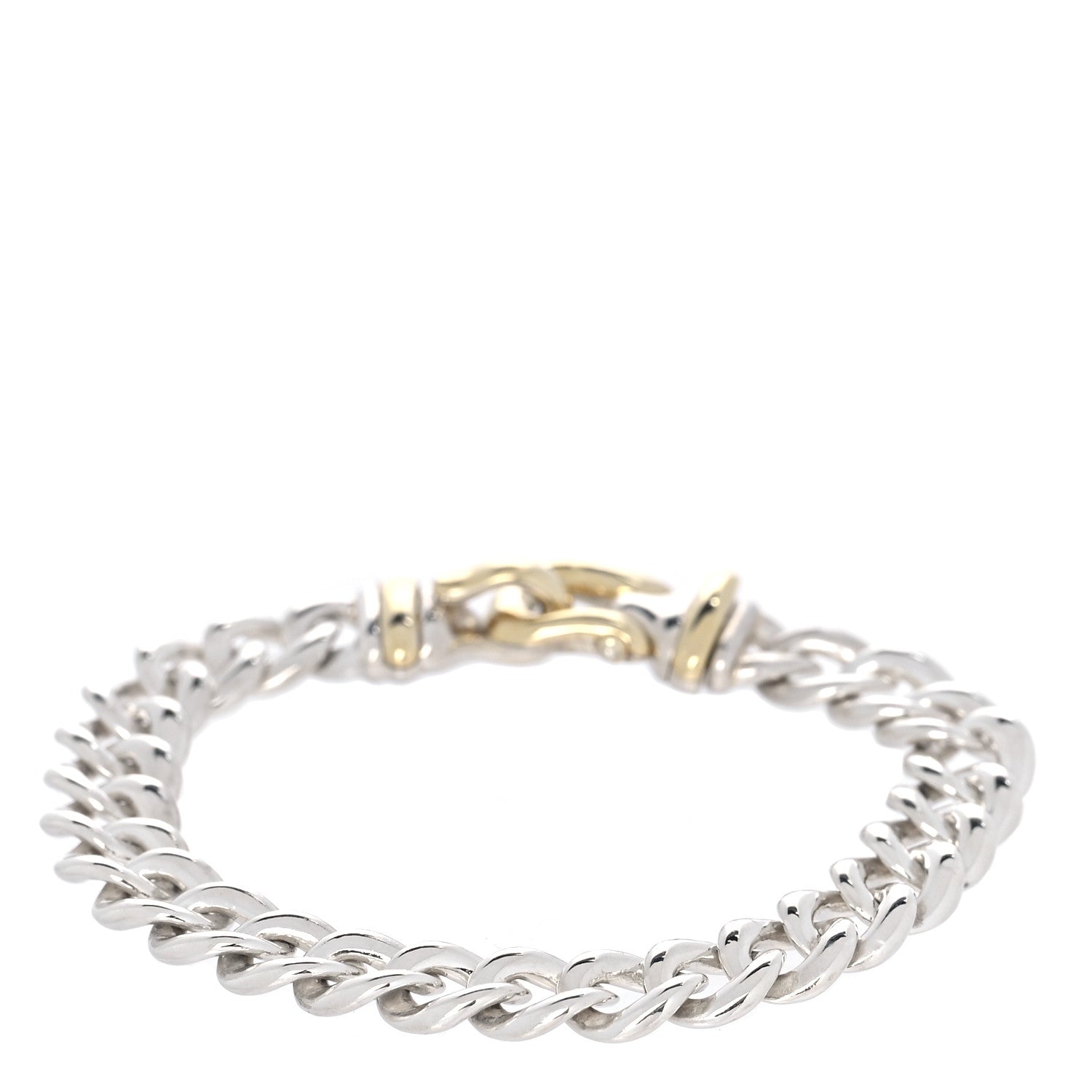 David Yurman Sterling Silver 14K Yellow Gold Curb Link Buckle Bracelet 3 of 5