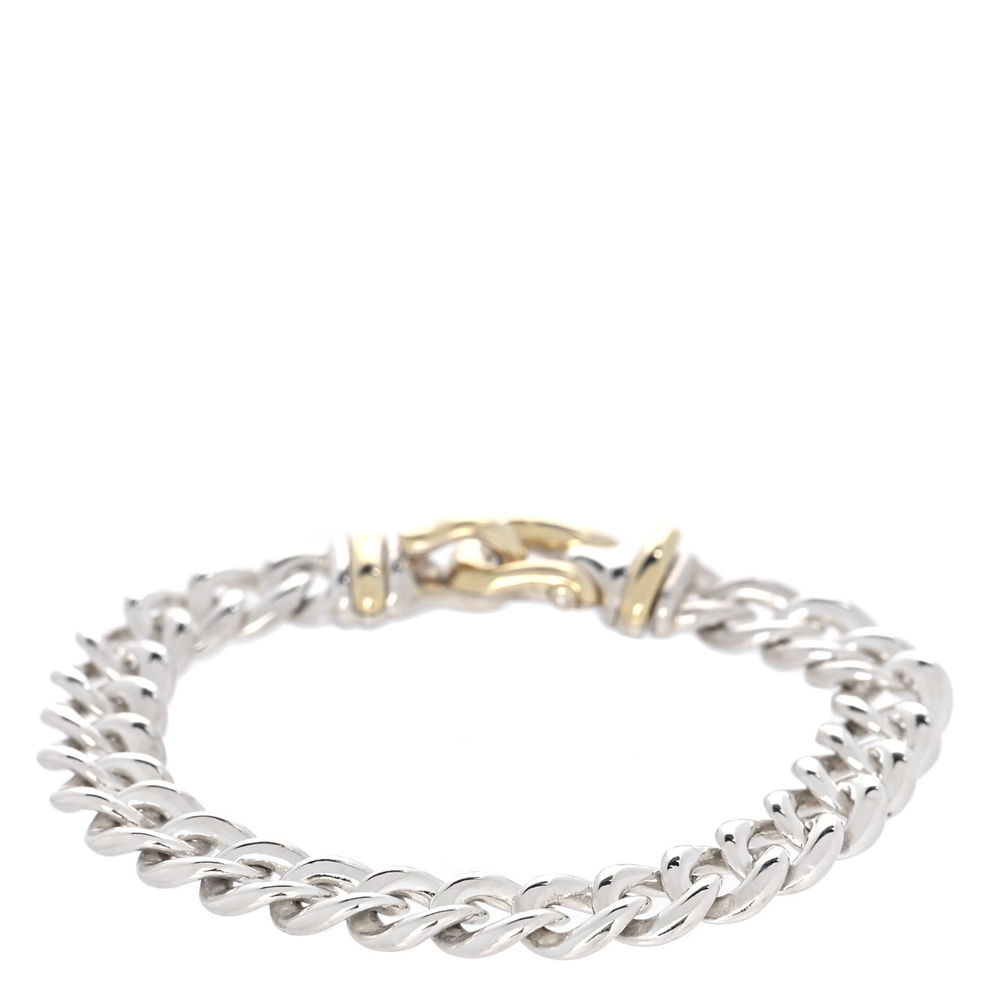 Sterling Silver 14K Yellow Gold Curb Link Buckle Bracelet