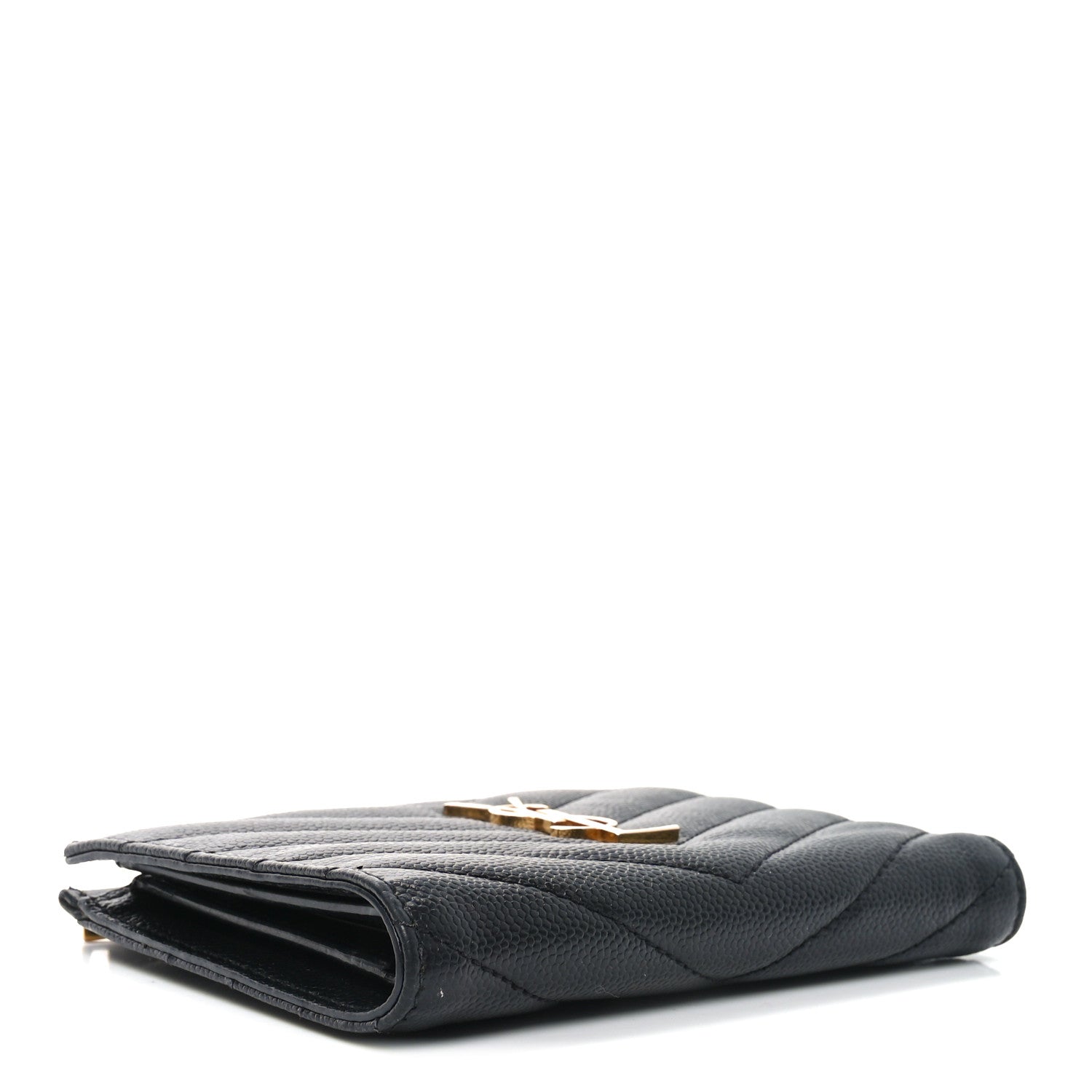 Saint Laurent Grain De Poudre Matelasse Chevron Monogram Zipped Two-Part Wallet Black 4 of 6