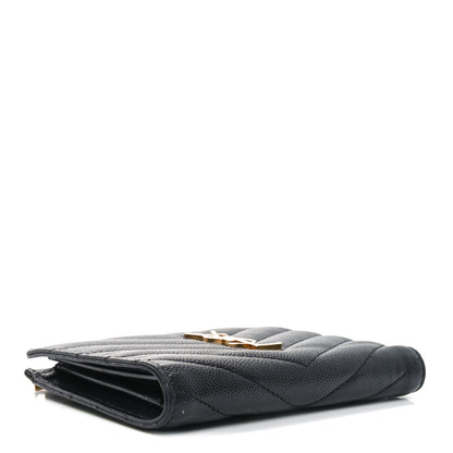 Saint Laurent Grain De Poudre Matelasse Chevron Monogram Zipped Two-Part Wallet Black 4 of 6