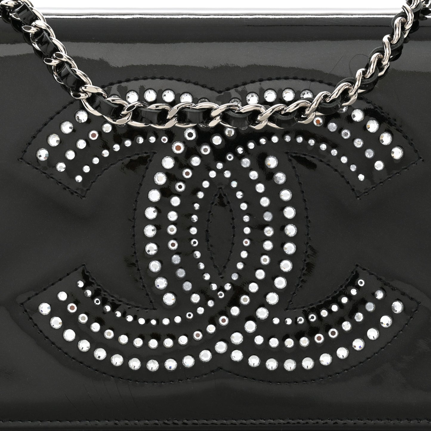 Patent Strass Wallet On Chain WOC Black