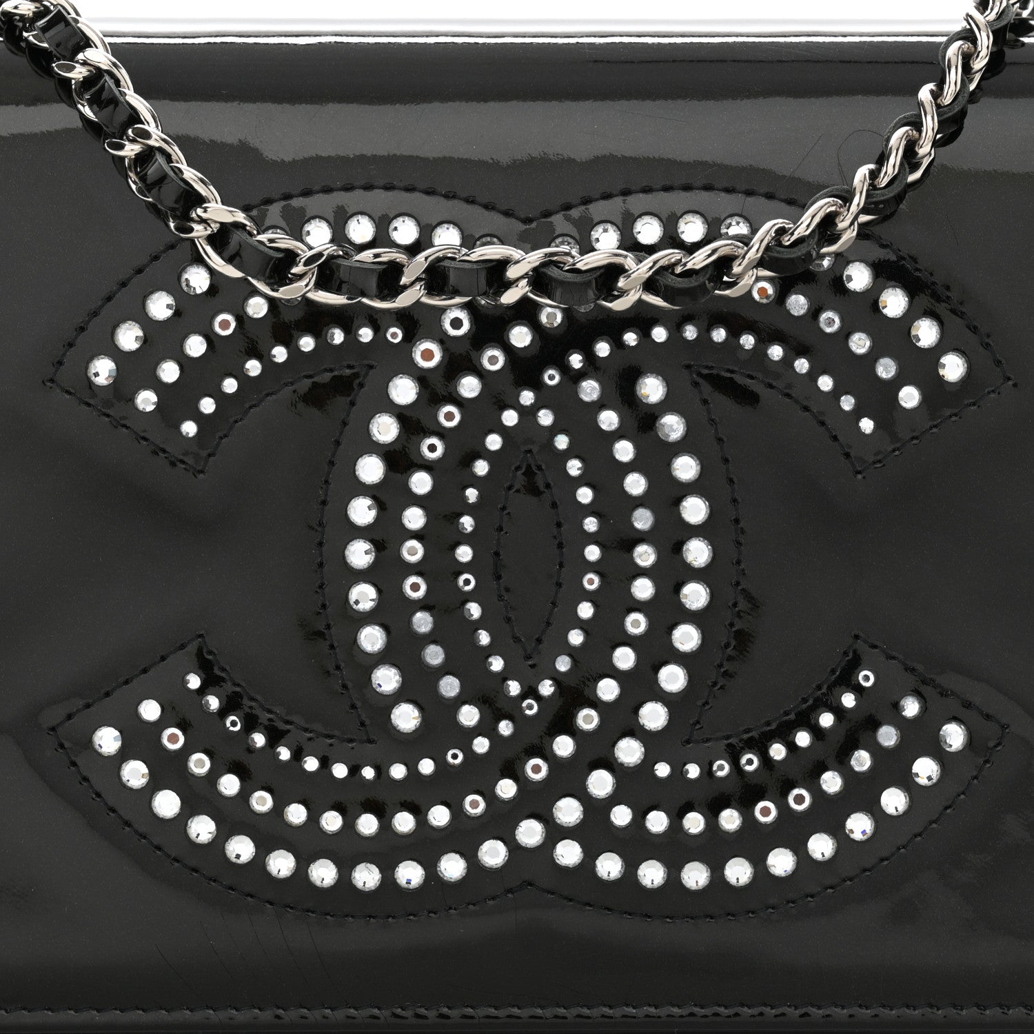 Chanel Patent Strass Wallet On Chain WOC Black 9 of 11