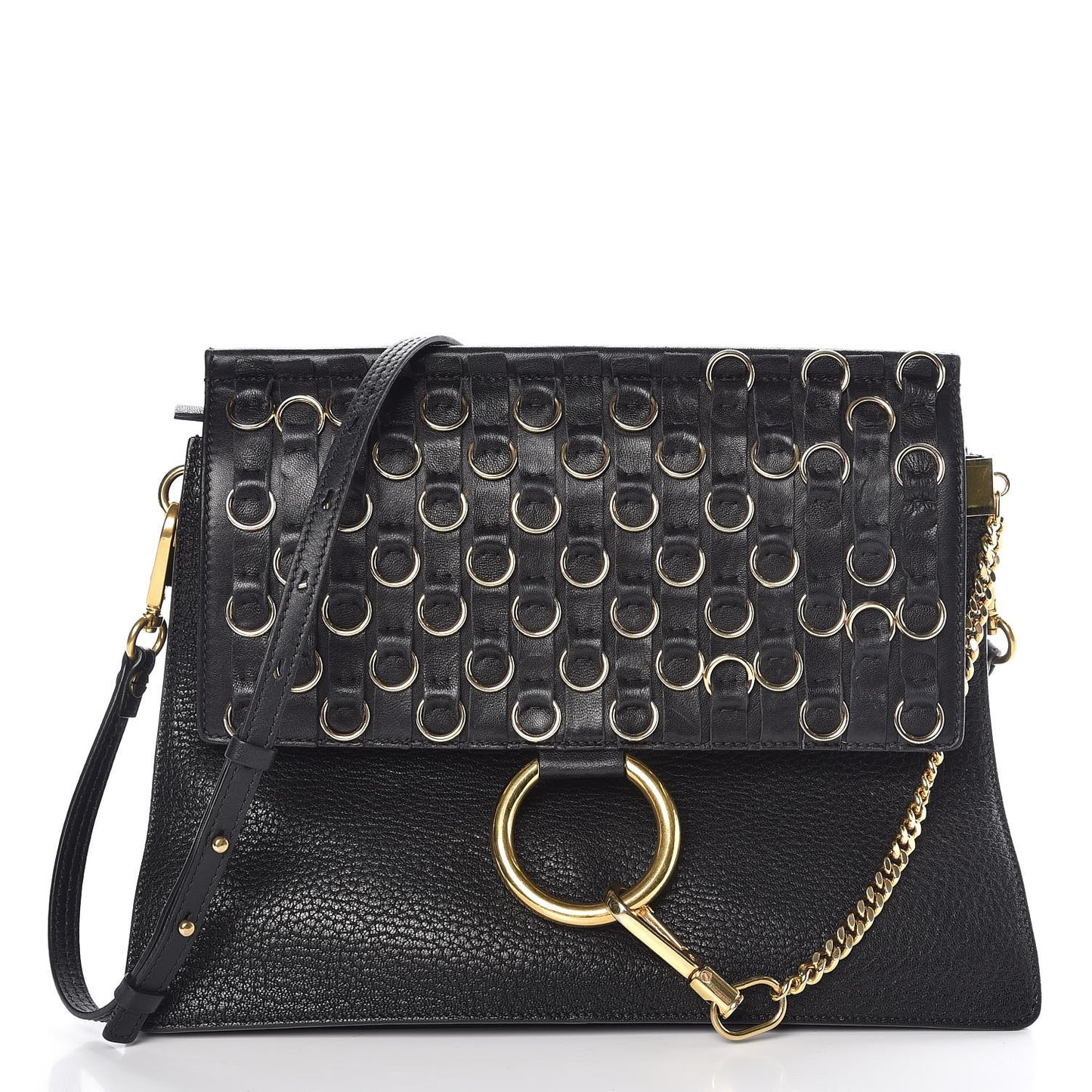 Lambskin Calfskin Embellished Medium Faye Shoulder Bag Black