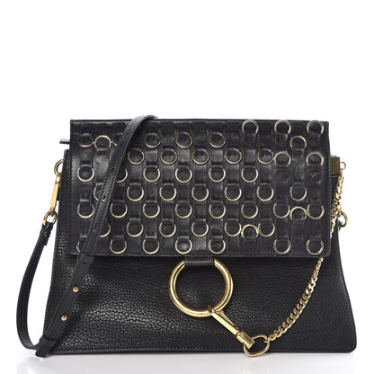 Chloe Lambskin Calfskin Embellished Medium Faye Shoulder Bag Black 1 of 8