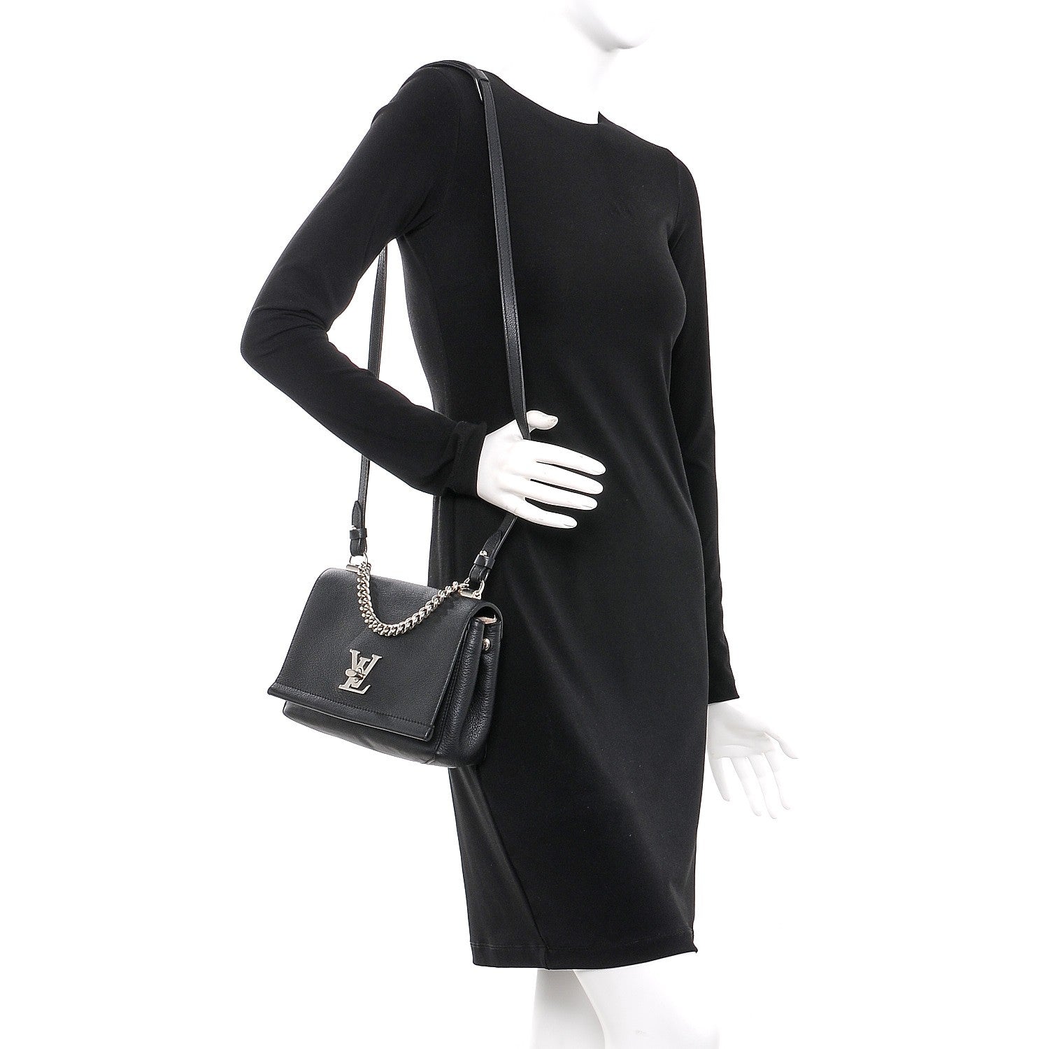Louis Vuitton Calfskin Lockme II Chain Bag BB Black 2 of 9