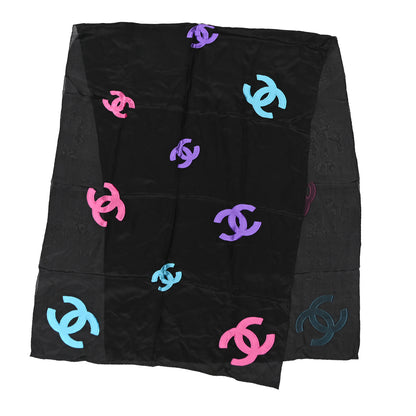 Chanel Silk CC Stole Black Turquoise Purple Fuschia 2 of 4