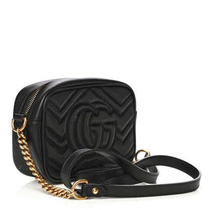 Gucci Calfskin Matelasse Mini GG Marmont Chain Shoulder Bag Black 3 of 17