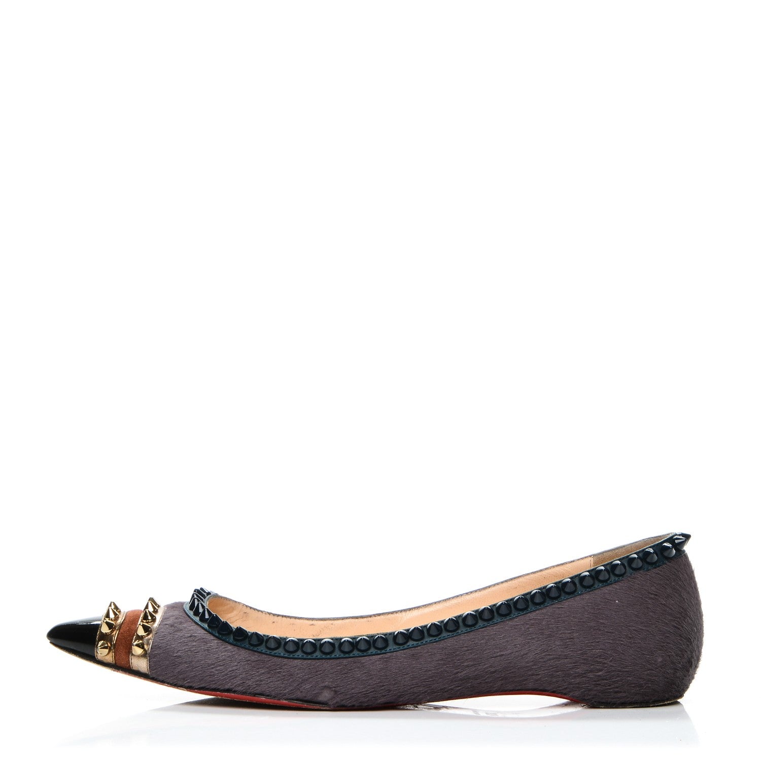 Christian Louboutin Pony Hair Malabar Spiked Flats 37.5 Grey Multi 1 of 11