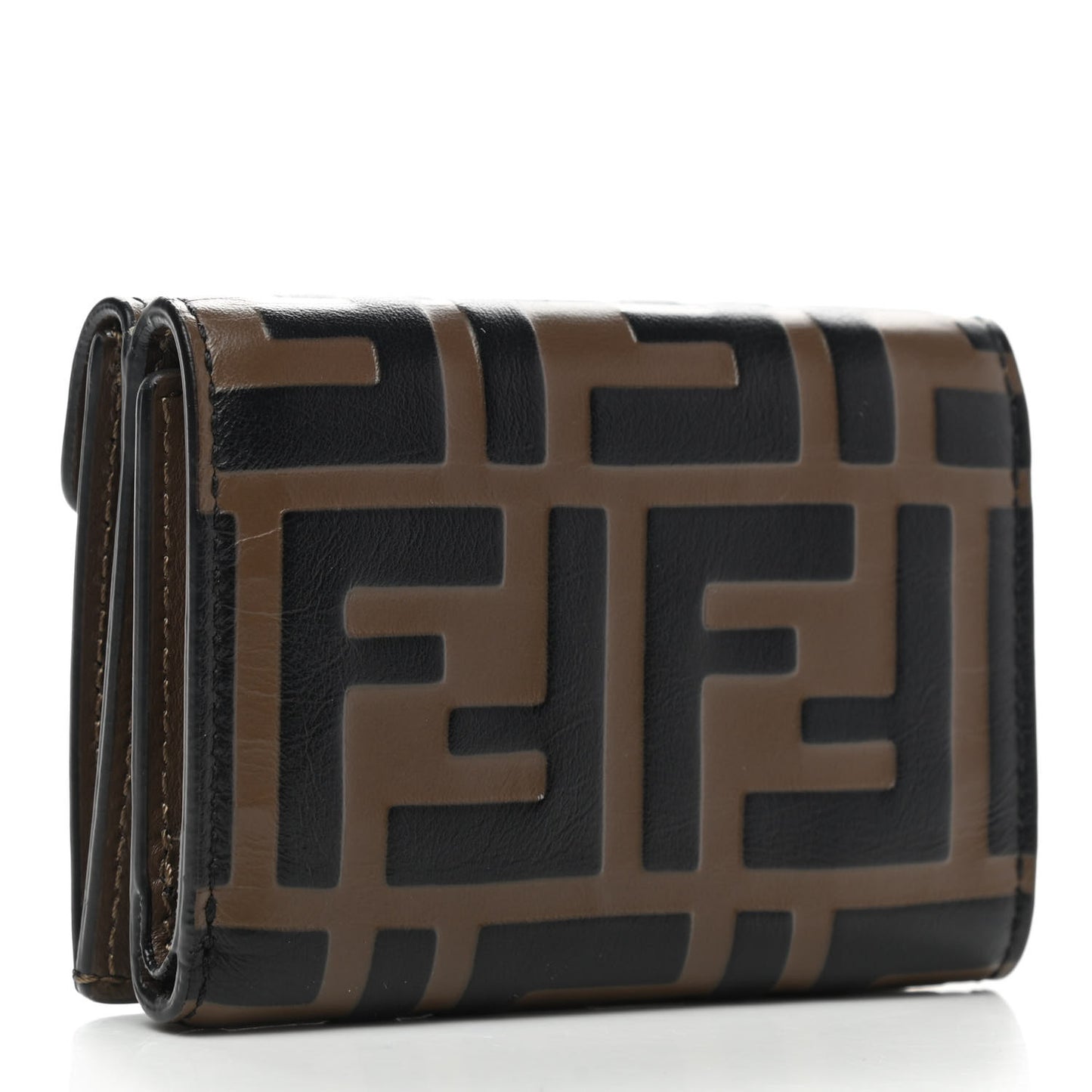 Vitello Soft F is Fendi Bi-Color FF 1974 Embossed Micro Tri-Fold Envelope Wallet Maya Black