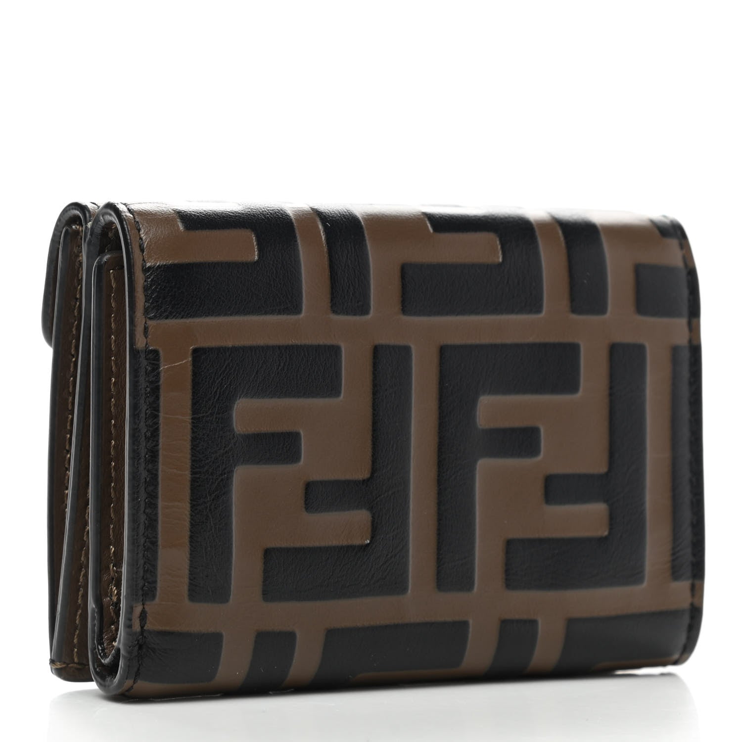 Fendi Vitello Soft F is Fendi Bi-Color FF 1974 Embossed Micro Tri-Fold Envelope Wallet Maya Black 3 of 8