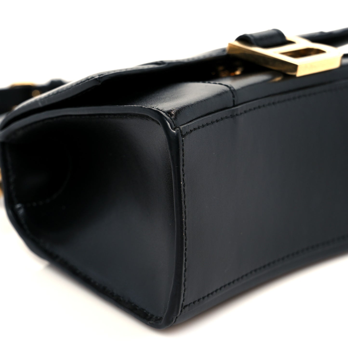 Shiny Box Calfskin Hourglass Top Handle Bag XS Black