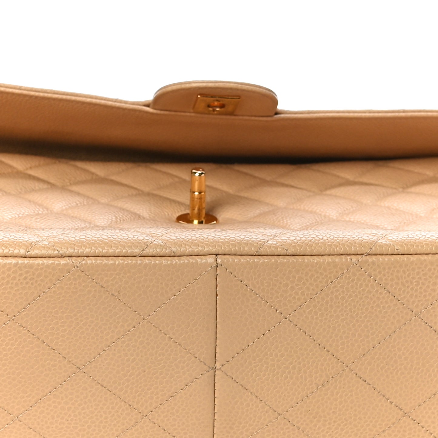 Caviar Quilted Jumbo Single Flap Beige