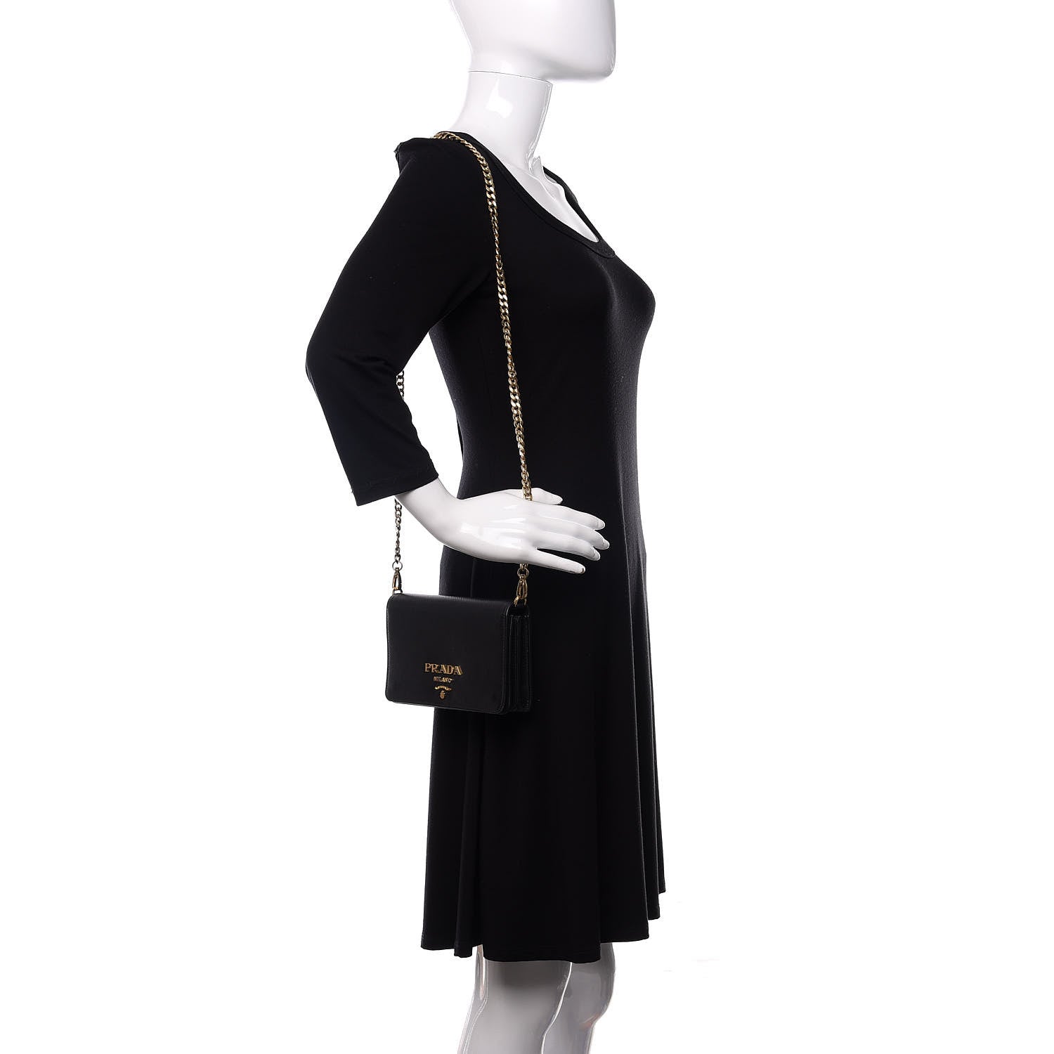 Prada Saffiano Lux Chain Wallet Black 2 of 15