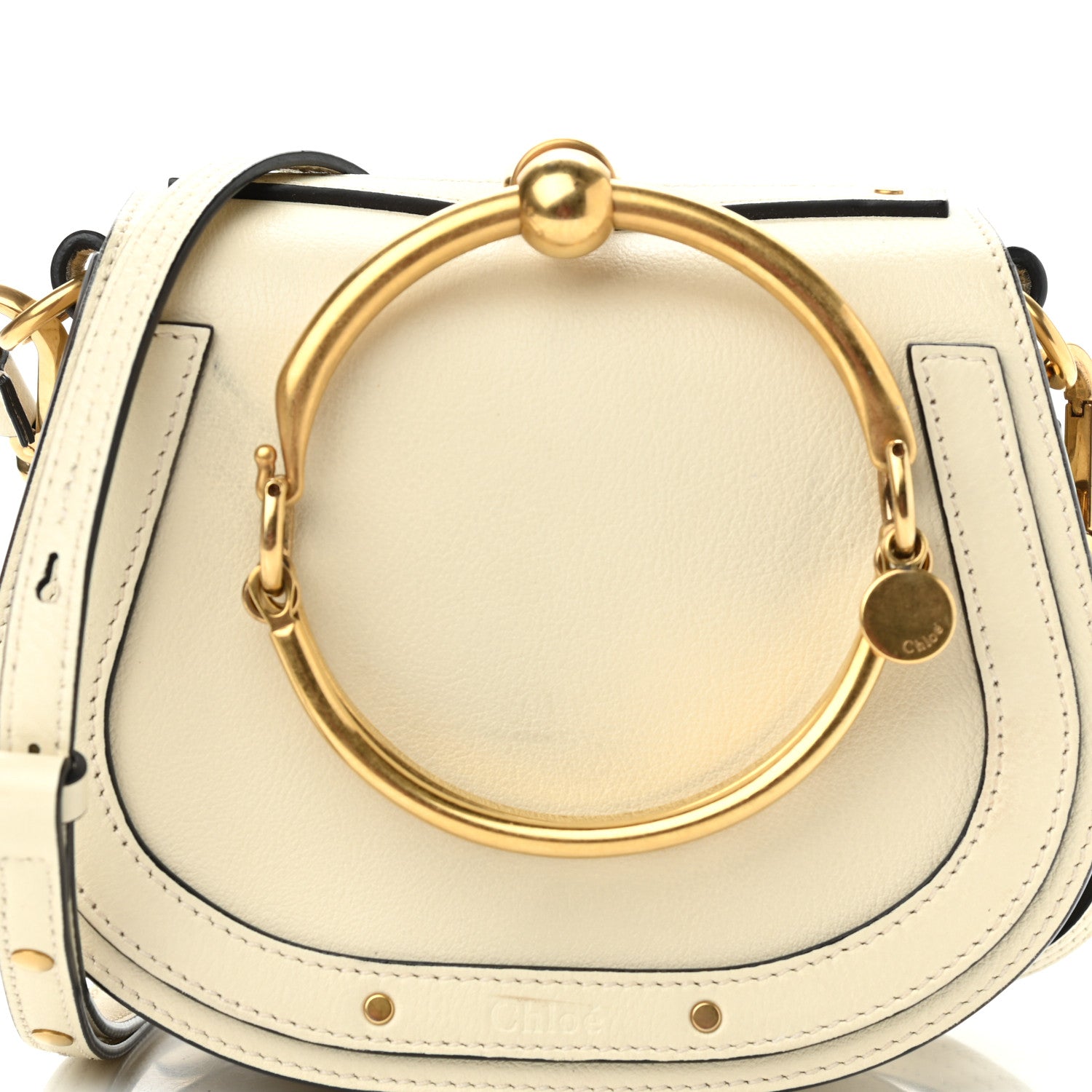 Chloe Calfskin Suede Small Nile Bracelet Bag Off White 8 of 14