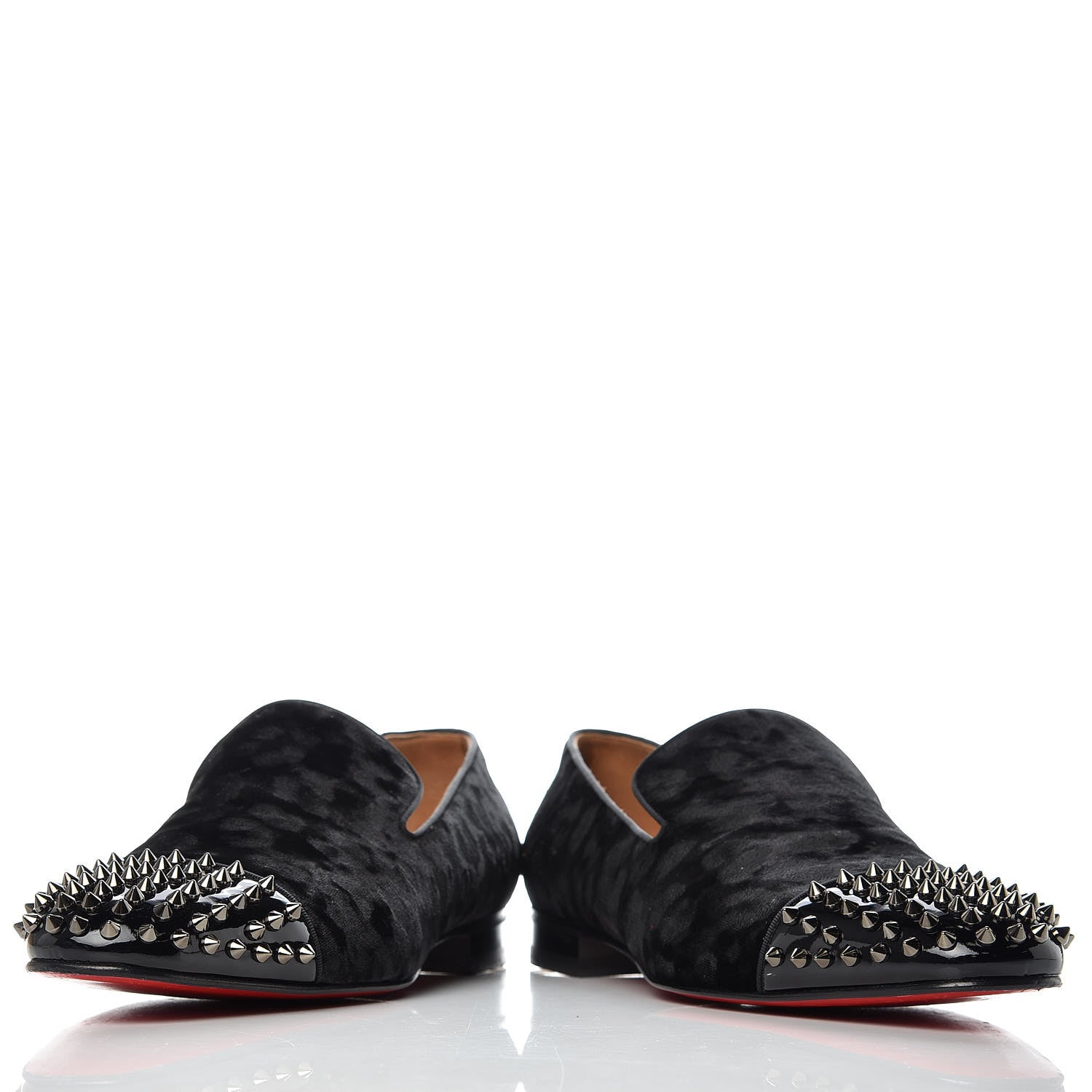 Christian Louboutin Patent Velvet Mens Spooky Spike Flat Loafers 45 Black 7 of 10