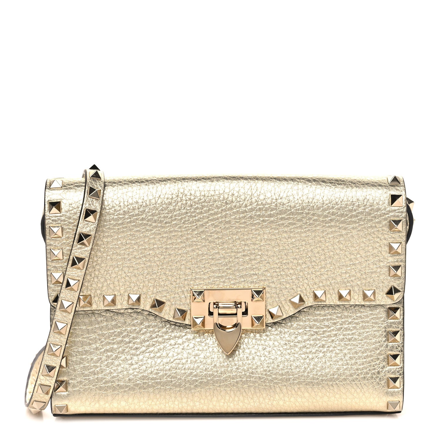 Valentino Garavani Metallic Pebbled Calfskin Medium Rockstud Flip Lock Crossbody Bag Platino 1 of 10