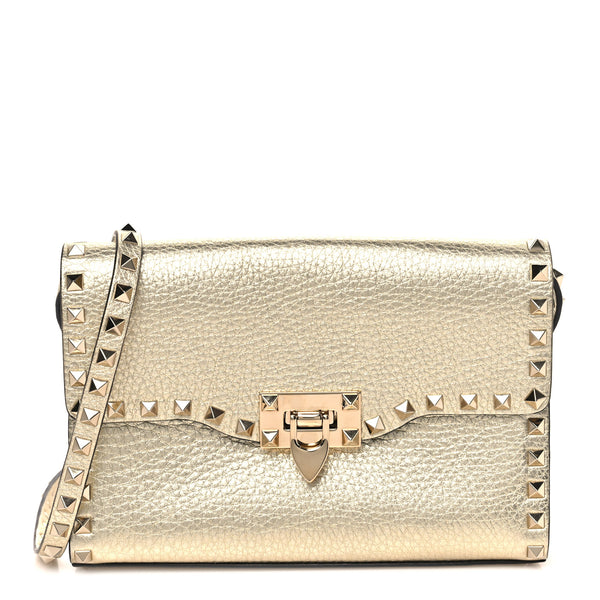 Valentino Garavani Metallic Pebbled Calfskin Medium Rockstud Flip