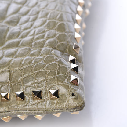 Valentino Garavani Alligator Oversized Rockstud Zip Wristlet Pouch Green 11 of 13