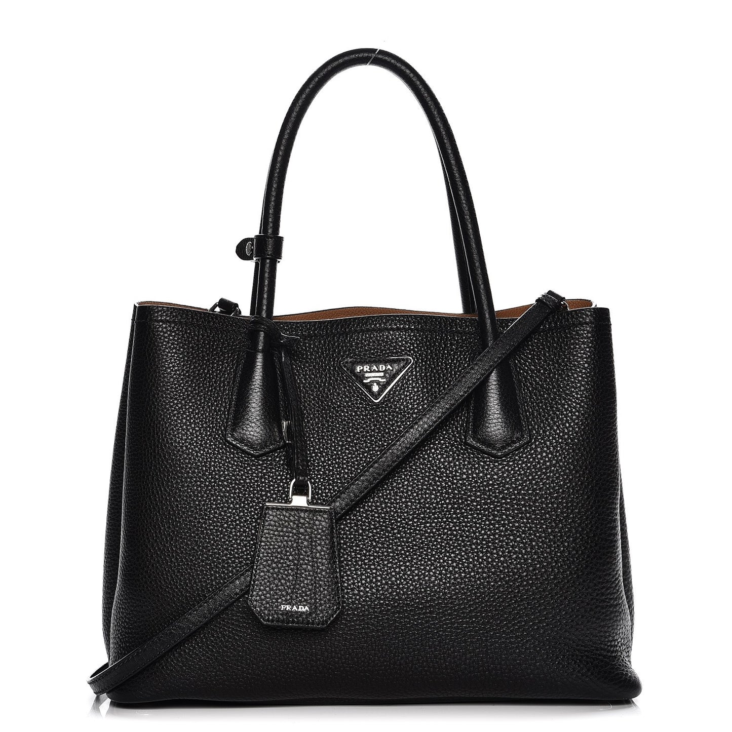 Vitello Daino Small Double Tote Black Cuoio