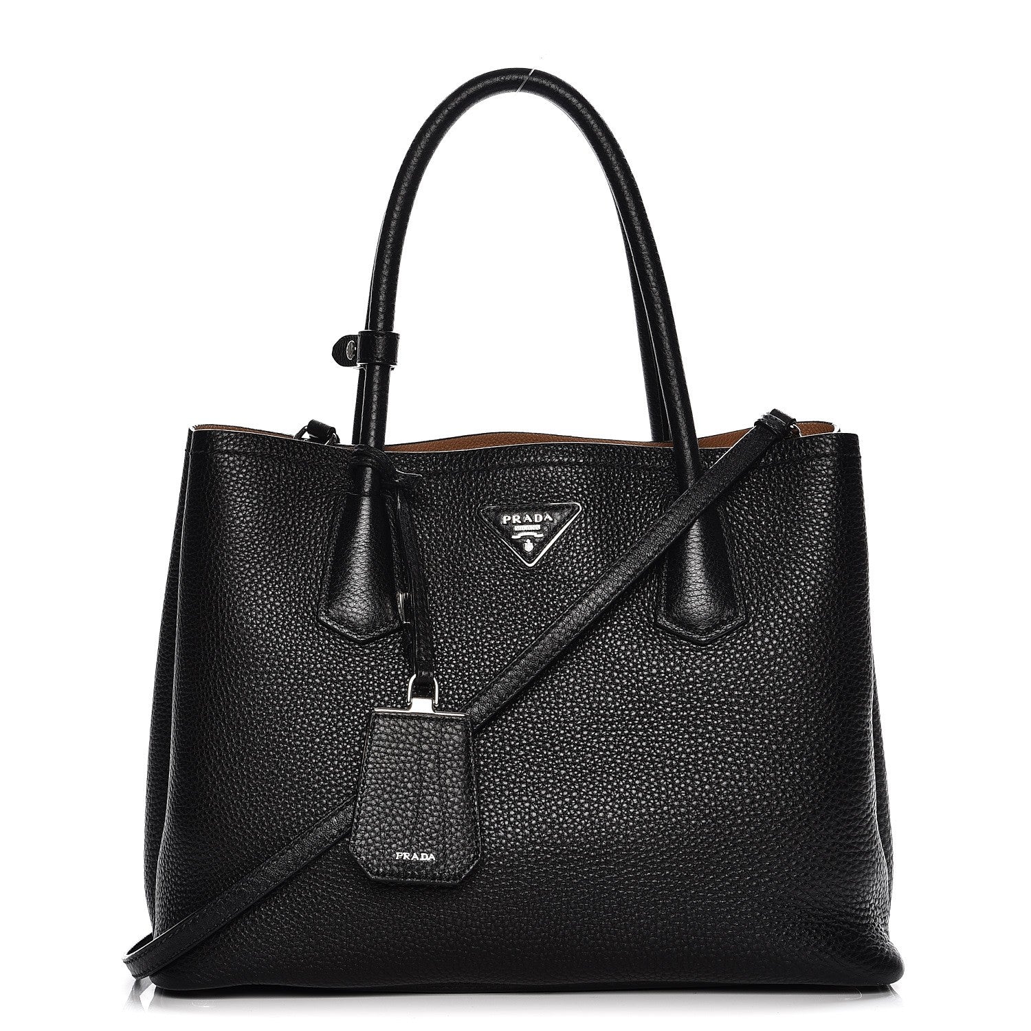 Prada Vitello Daino Small Double Tote Black Cuoio 1 of 9