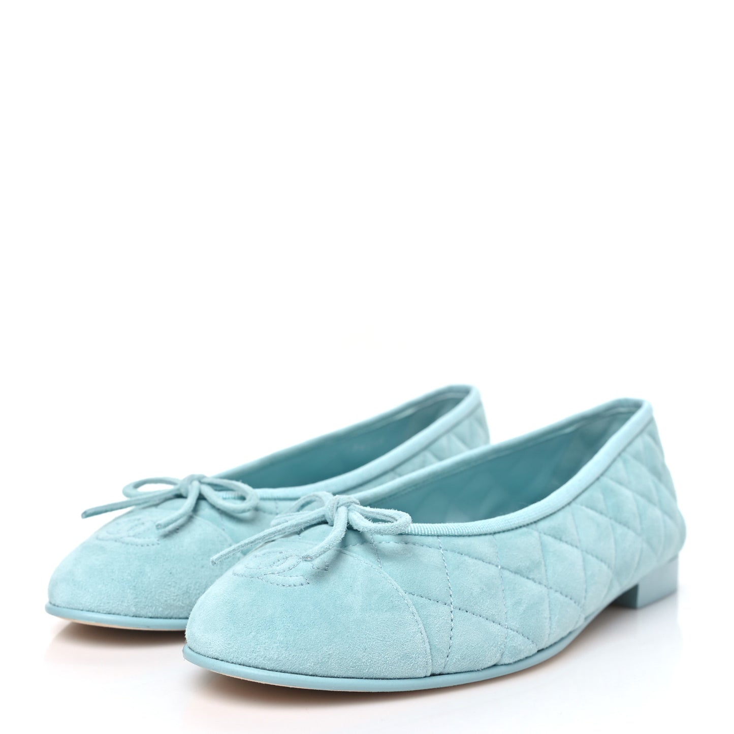 Suede Calfskin Quilted Cap Toe CC Ballerina Flats 38.5 Light Blue