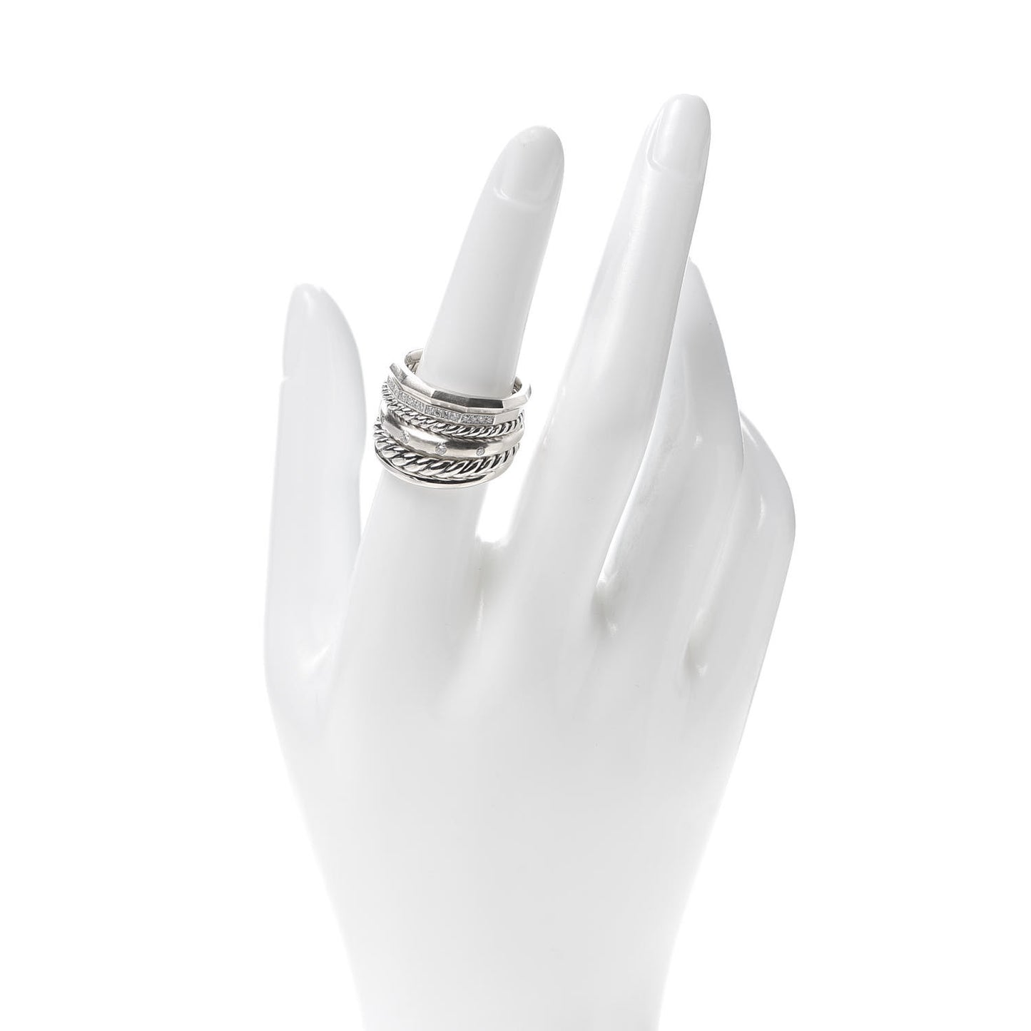 Sterling Silver Diamond 16mm Stax Wide Stacked Ring 54 7