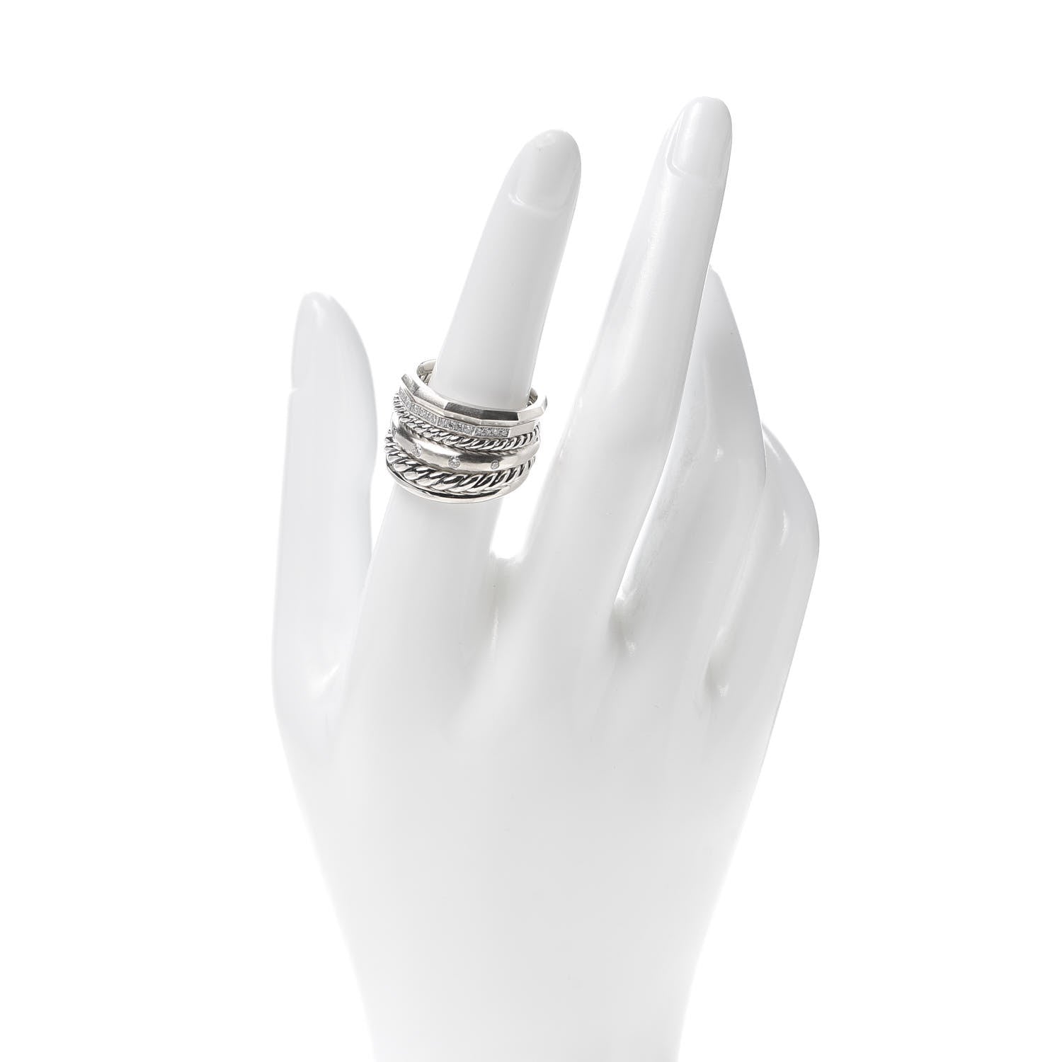 David Yurman Sterling Silver Diamond 16mm Stax Wide Stacked Ring 54 7 2 of 4