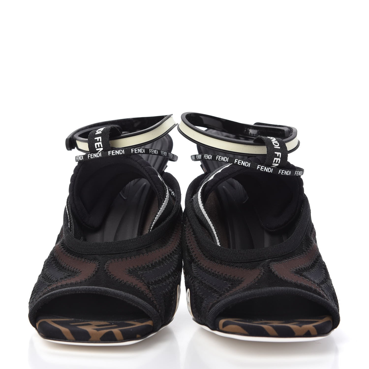 Fendi Technical Mesh FF FFreedom Patchwork 105 Peep Toe Sandals 39 Tobacco Black Asfalto 2 of 9