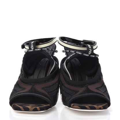 Fendi Technical Mesh FF FFreedom Patchwork 105 Peep Toe Sandals 39 Tobacco Black Asfalto 2 of 9