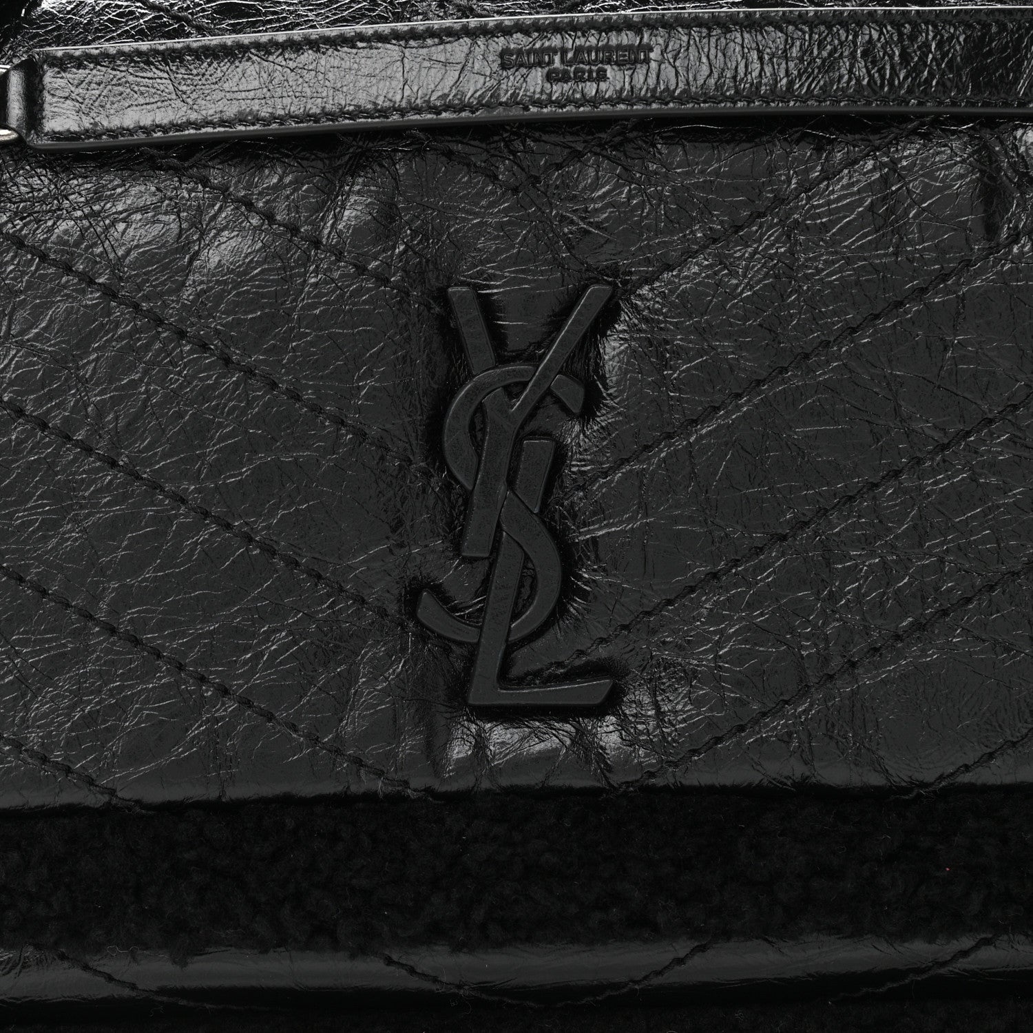 Saint Laurent Crinkled Calfskin Shearling Monogram Medium Niki Chain Satchel Black 9 of 11