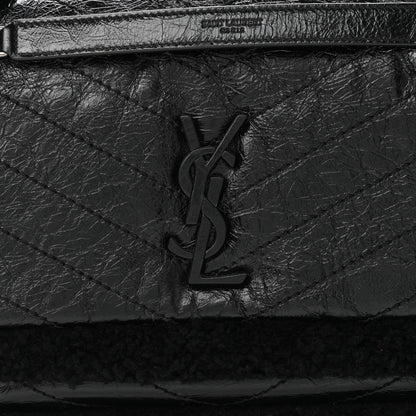 Saint Laurent Crinkled Calfskin Shearling Monogram Medium Niki Chain Satchel Black 9 of 11