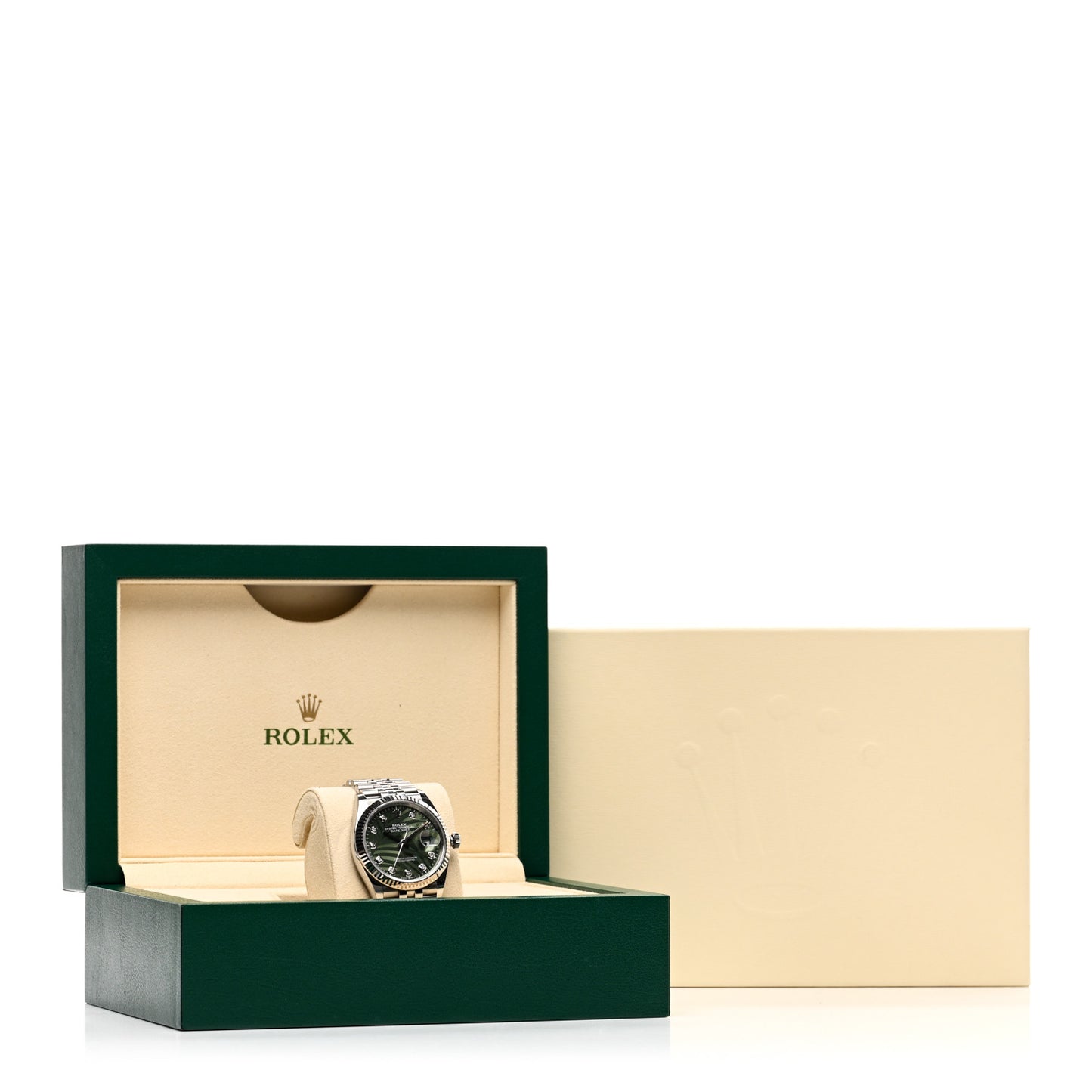 Stainless Steel 18K White Gold Diamond 36mm Oyster Perpetual Datejust Watch Green Palm 126234