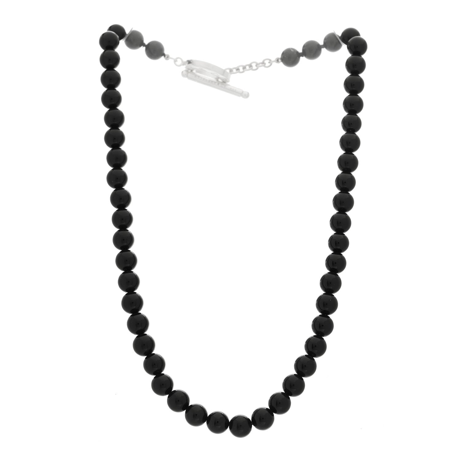 Tiffany Sterling Silver Black Onyx Bead Toggle Necklace 3 of 6