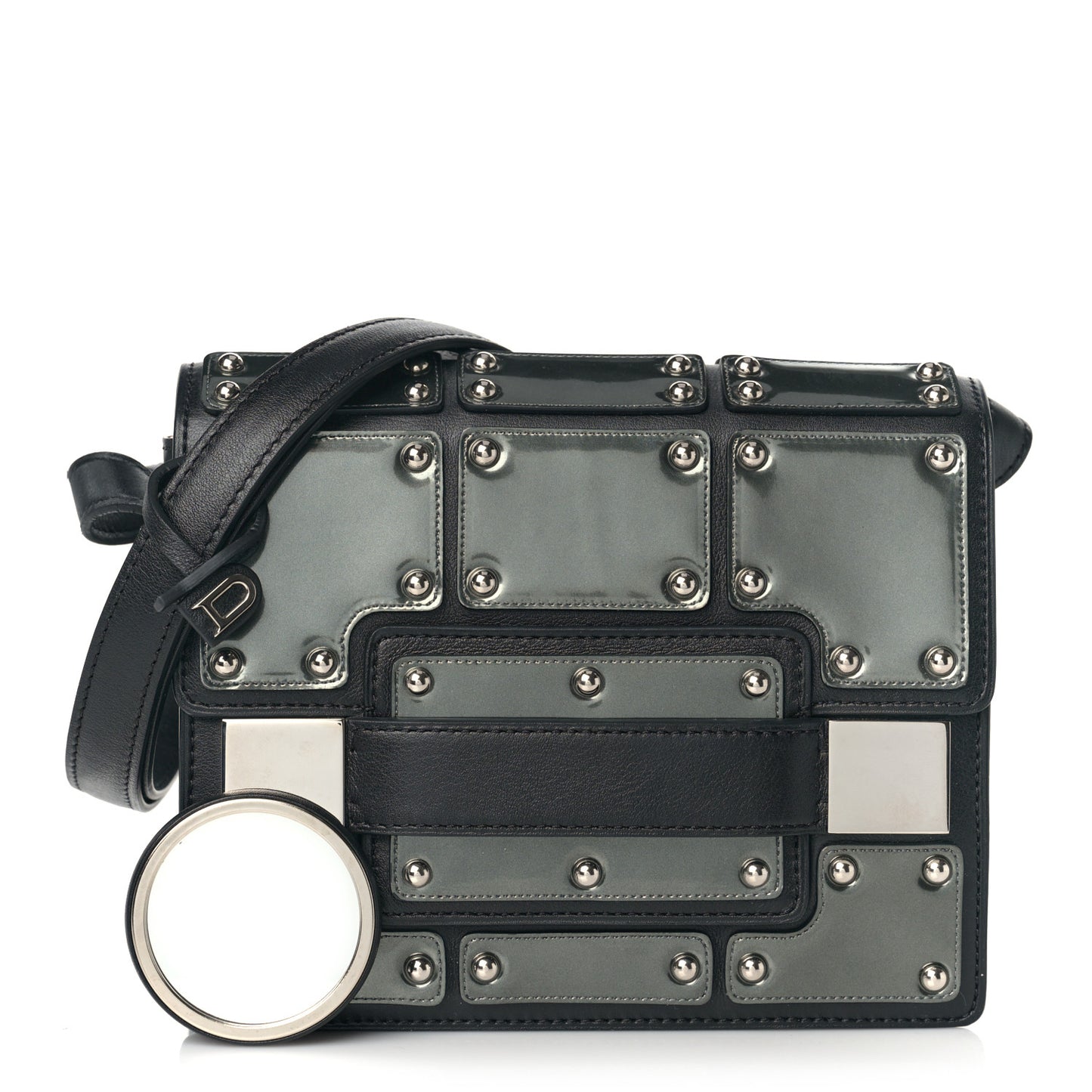 Calfskin Mini Iron Shield Madame Crossbody Black Silver