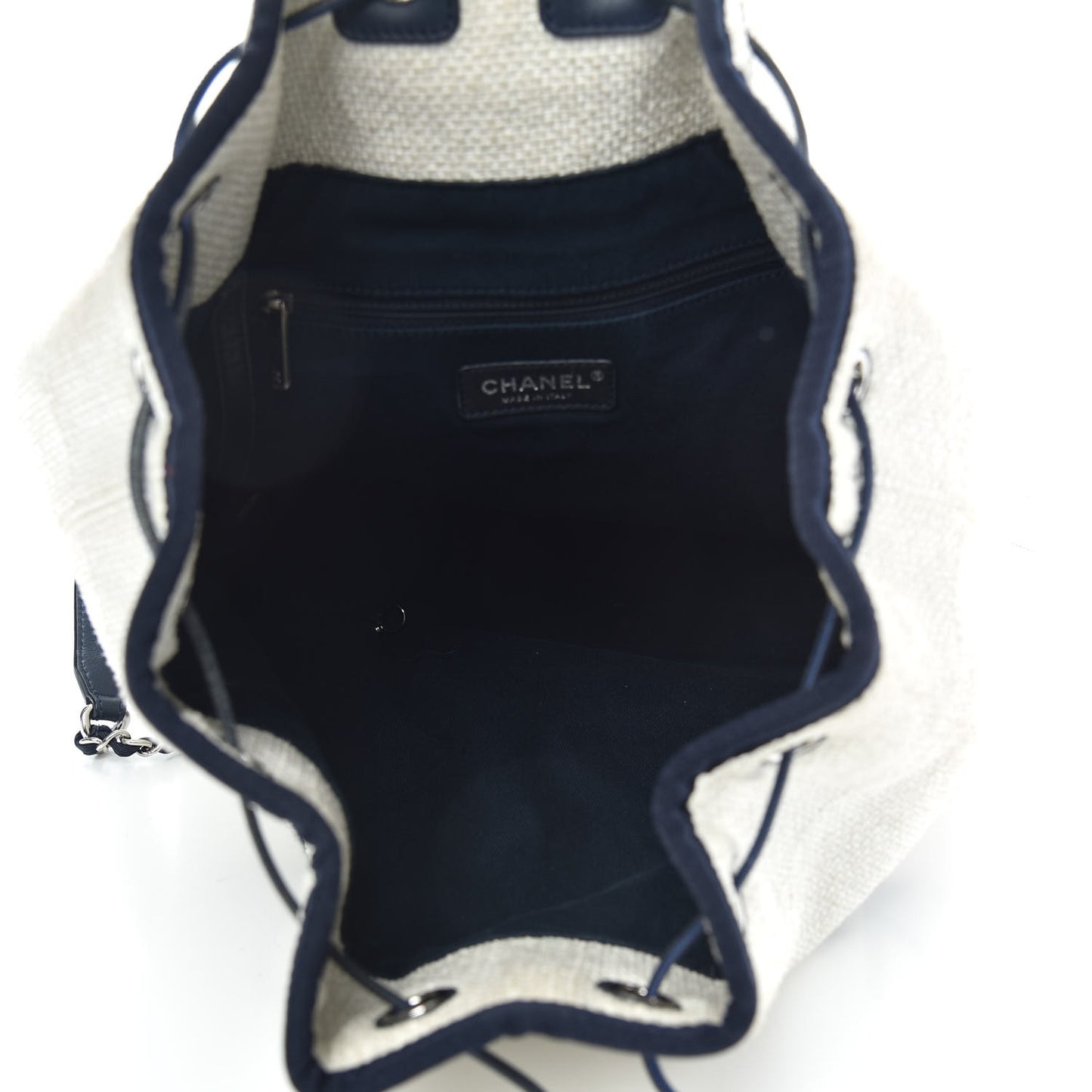 Woven Straw Raffia Large Deauville Backpack White Navy