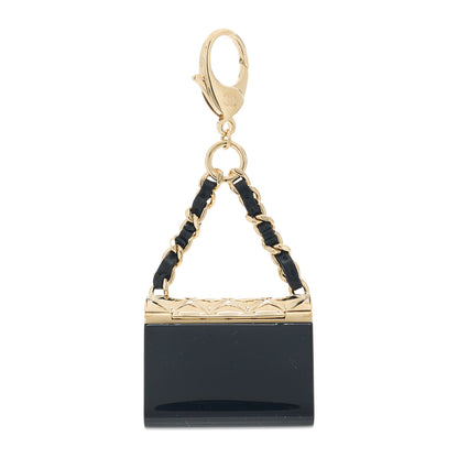 Chanel Metal Resin Lambskin Quilted Minaudiere Keychain Golden Black 4 of 5