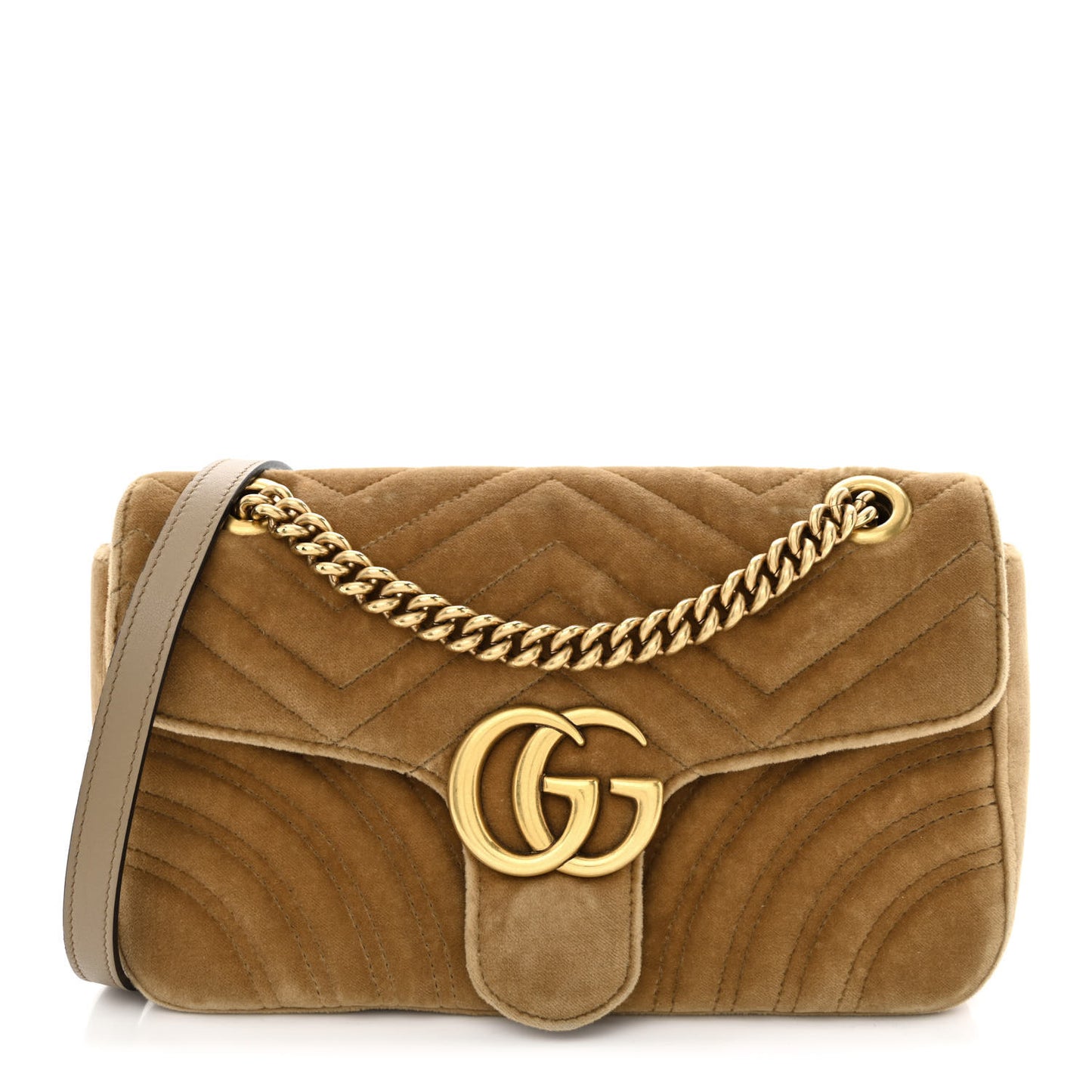 Velvet Matelasse Small GG Marmont Shoulder Bag Taupe