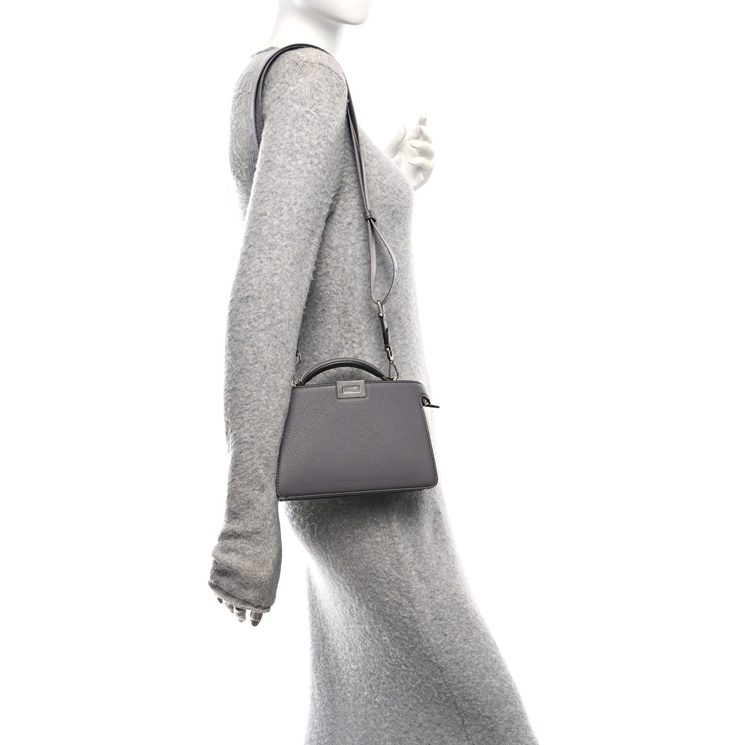 Fendi Cuoio Romano Vitello Cover Bi-Color Peekaboo I See U X Cross Satchel Acciaio Pisello 2 of 10