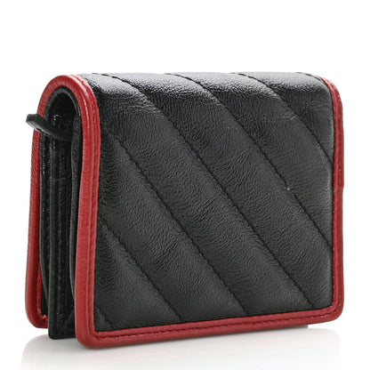 Gucci Vintage Effect Calfskin Matelasse Diagonal Torchon GG Marmont Card Case Wallet Black Romantic Cherry 3 of 8