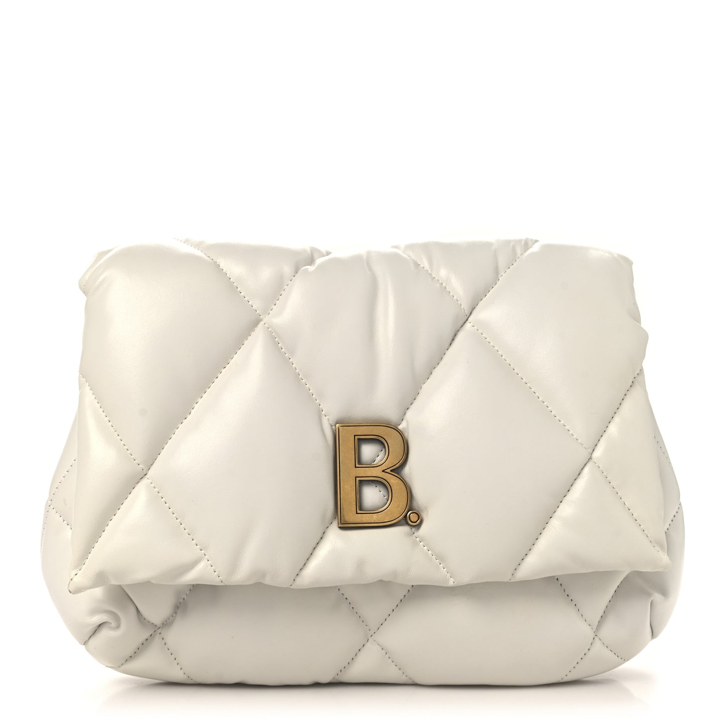 Nappa Calfskin Quilted Touch B Puffy Clutch White